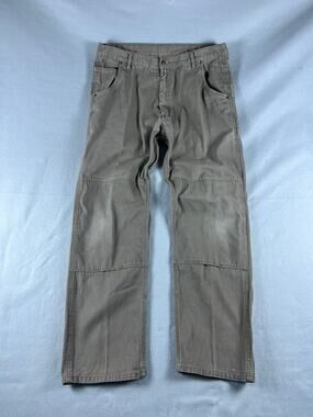 KEY Carpenter Pants Mens 38x32 Brown Canvas Double Knee Workwear Cargo Utility